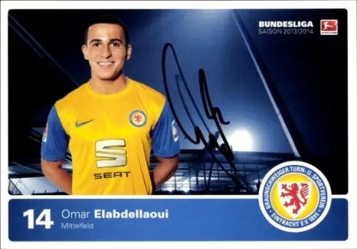 Autogrammkarte Fußballer Omar Elabdellaoui, Eintracht Braunschweig, Autogramm