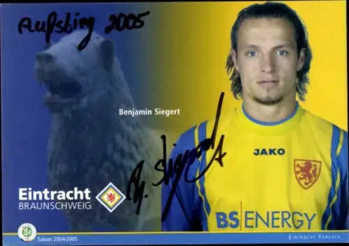 Autogrammkarte Fußballer Benjamin Siegert, Eintracht Braunschweig, Autogramm