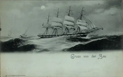 Mondschein Ak Auf See, Segelschiff