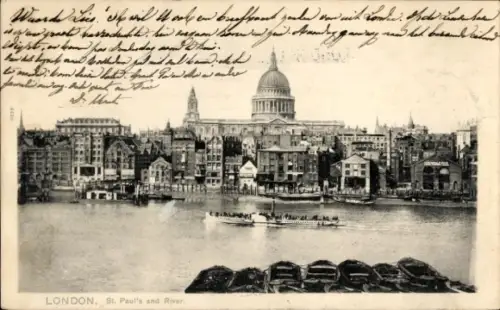 Ak London City, St Paul's Cathedral und die Themse