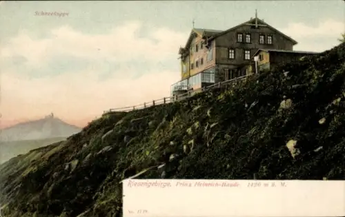 Ak Karpacz Krummhübel Riesengebirge Schlesien, Prinz Heinrich Baude, Schneekoppe