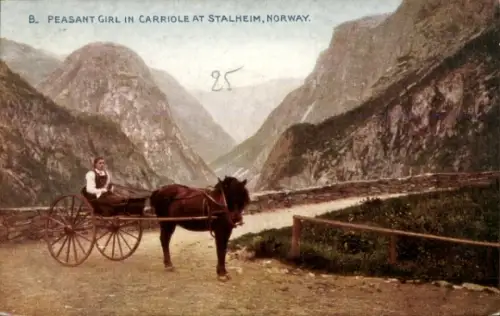 Ak Stalheim Norwegen, Bäuerin im Pferdewagen