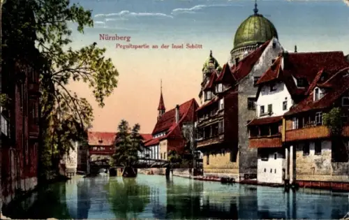 Judaika Ak Nürnberg in Mittelfranken Bayern, Pegnitz, Insel Schütt, Synagoge