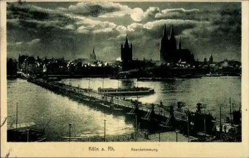 Ak Cöln Köln am Rhein, Köln am Rhein, Abendstimmung, Flussansicht, Stadtansicht