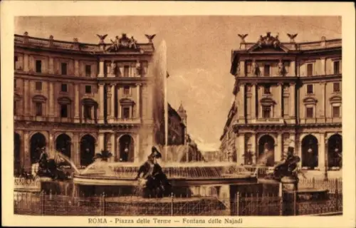 Ak Roma Rom Lazio, Piazza delle Terme, Fontana delle Najadi
