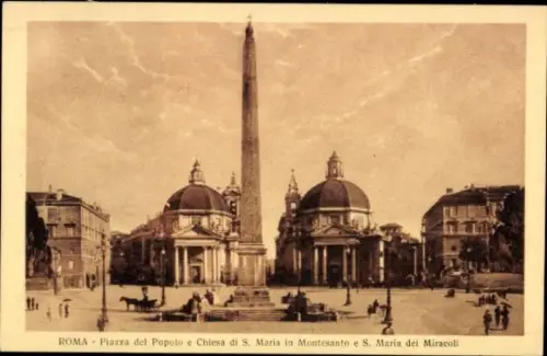 Ak Roma Rom Lazio, Piazza del Popolo, Kirchen S. Maria in Montesanto, S. Maria dei Miracoli