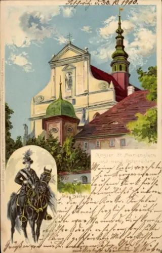 Litho Panschwitz Kuckau, Kloster St. Marienstern und wendischer Osterreiter, Max Näther