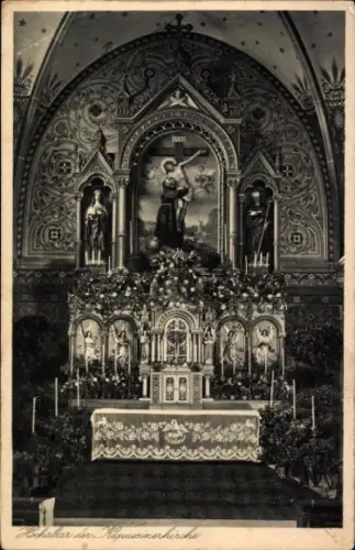 Ak St. Ingbert im Saarland, Hochaltar der Kapuzinerkirche, Festschmuck, religiöse Figuren