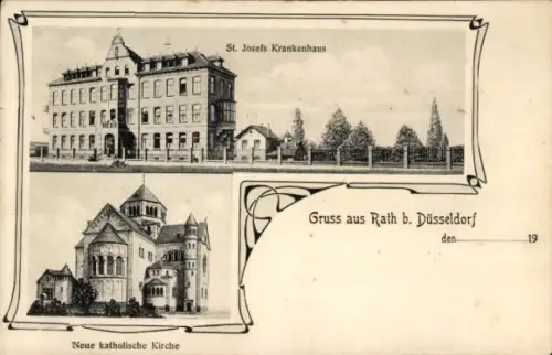 Ak Rath Düsseldorf am Rhein, Neue katholische Kirche, St. Josefs Krankenhaus