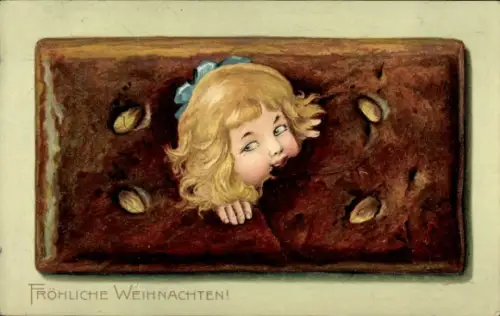 Ak Glückwunsch Weihnachten, Mädchen, Lebkuchen