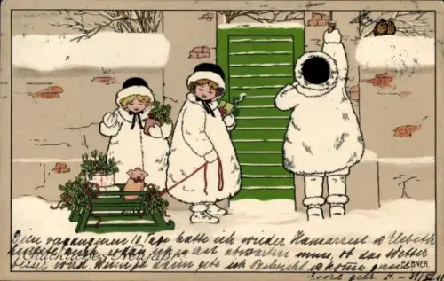 Künstler Ak Ebner, Pauli, Glückwunsch Neujahr, Kinder, Schwein, Klee, Mistelzweige