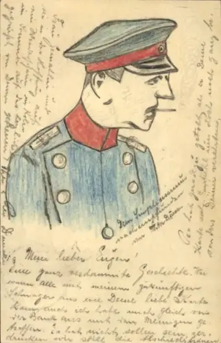 Handgemalt Ak Dein Simplicissimus, Soldat in Uniform, Portrait