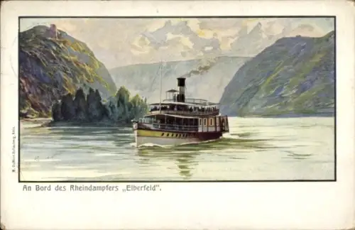 Künstler Ak Dampfer Elberfeld auf dem Rhein, Salondampfer, Köln Düsseldorfer Rheindampfschifffahrt