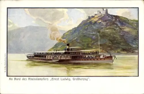 Künstler Ak Dampfer Ernst Ludwig, Großherzog, auf dem Rhein, Köln Düsseldorfer Rheindampfschifffahrt