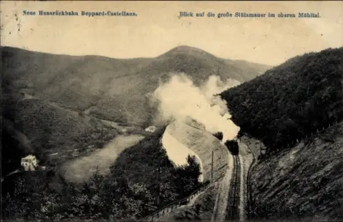 Ak Neue Hunsrückbahn Boppard Castellaun, Große Stützmauer, Mühltal