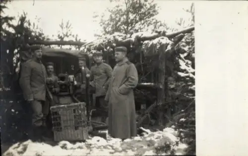 Foto Ak deutsche Soldaten in Uniform, 2. Geschütz, Feuerstellung bei St. Suplet, 1. WK