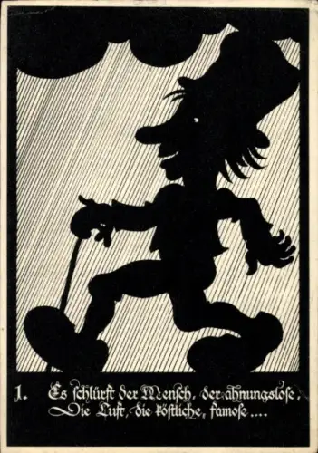 Scherenschnitt Ak Es schlürft der Mensch, Rhino Xylidrin, Chemische Werke Albert, Wiesbaden Biebrich