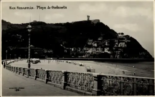 Ak Donostia San Sebastian Baskenland,  Playa de Ondarreta, Küstenansicht, Strandpromenade
