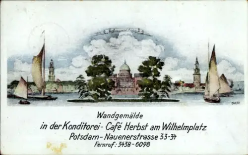 Ak Potsdam, Konditorei-Cafe Herbst, Wandgemälde, Nauenerstraße 33-34