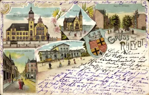 Litho Rheydt Mönchengladbach, Augusta Straße, Neue Post,Friedrich Wilhelm Straße