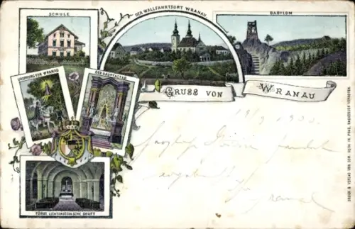 Litho Vranov u Brna Wranau Südmähren, Paulanerkloster Vranov, Altar, Babylon