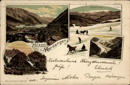 Litho Odda Hardanger Norwegen, Folgefonden, Lastefos