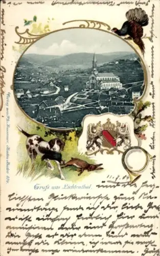 Wappen Passepartout Litho Lichtenthal Lichtental Baden Baden am Schwarzwald, Kirche, Panorama