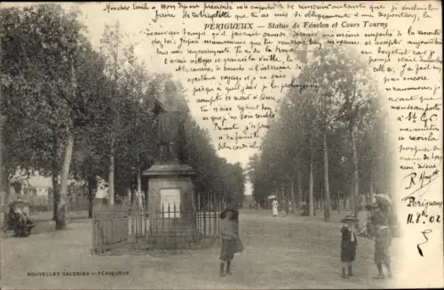 Ak Périgueux Nouvelle-Aquitaine Dordogne, Statue de Fenelon et Cours Tourny
