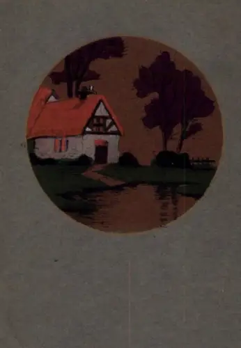 Handgemalt Ak Wohnhaus, Baum, Teich