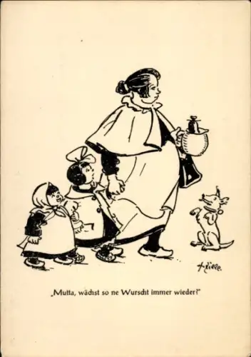 Künstler Ak Zille, Heinrich, Mutta wächst so ne Wurscht immer wieder