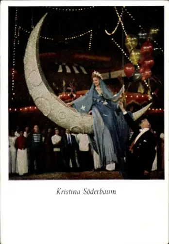 Ak Schauspielerin Kristina Söderbaum, Portrait, auf Mondsichel sitzend, Film Sterne über Columbo