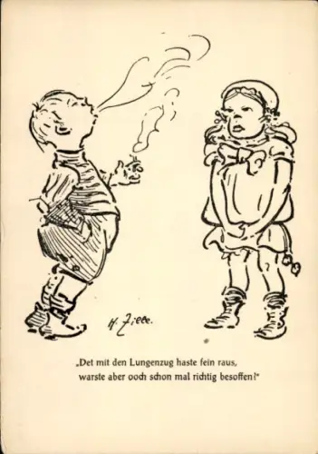 Künstler Ak Zille, H., Det mit den Lungenzug haste fein raus