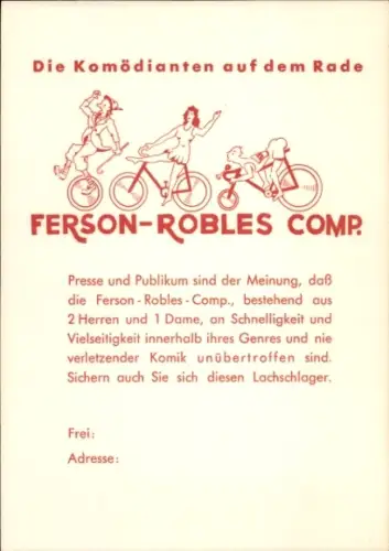 Ak Ferson-Robles Comp., Komödianten auf dem Rade, Akrobaten