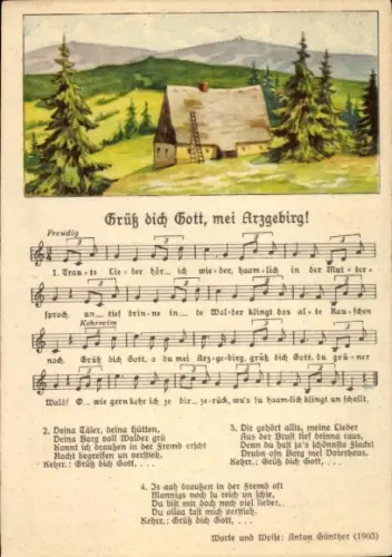 Lied Ak Grüß dich Gott, mei Arzgebirg von Anton Günther, Dorfpartie, Erzgebirgische Mundart