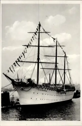 Ak Hamburg, Hafen, Segelschiff Hein Godenwind, schwimmende Jugendherberge