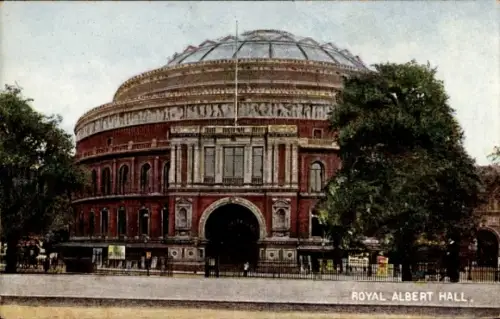 Ak Kensington London England, Royal Albert Hall, runde Architektur, Bäume im Vordergrund