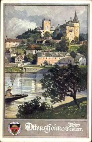 Künstler Ak Ottensheim Oberösterreich, Blick auf das Schloss