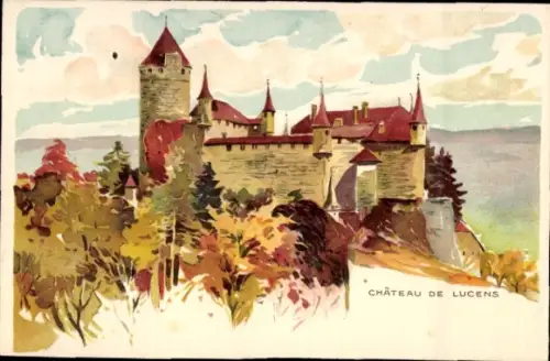 Litho Lucens Kt. Waadt Schweiz, Château de Lucens