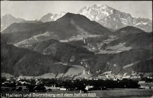 Ak Hallein in Salzburg, Blick auf Ortschaft mit Dürrnberg und Hohen Göll