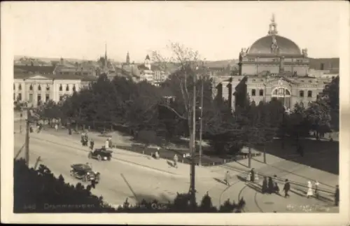 Ak Oslo Norwegen, Drammensveien,   Straßenansicht, Autos, Menschen