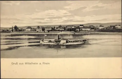 Ak Mittelheim Oestrich Winkel am Rhein Rheingau, Schiff auf dem Rhein, Stadtansicht