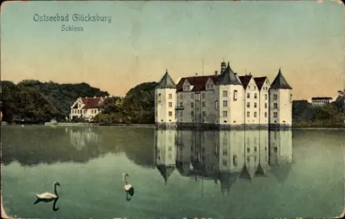 Ak Glücksburg an der Ostsee, Ostseebad  Schloss, Wasser, Schwäne