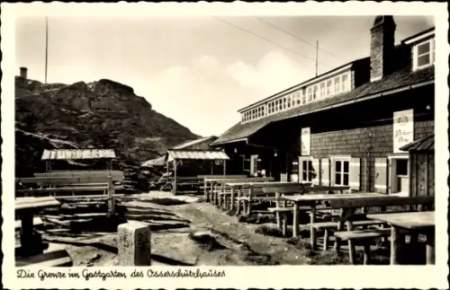 Ak Lam im Bayerischen Wald Oberpfalz, Osser, Osserschutzhaus, Gastgarten des Osserschützhauses, T