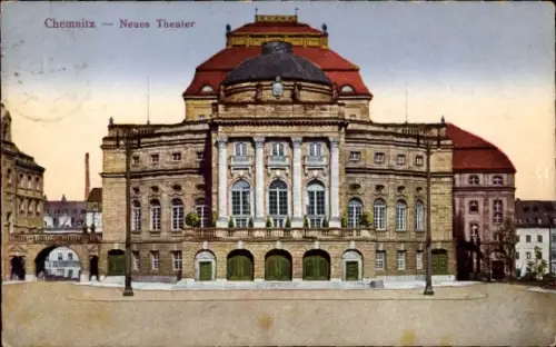Ak Chemnitz in Sachsen,  Neues Theater, farbige ,  Architektur