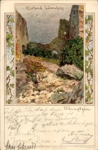 Ak Dürnstein an der Donau Wachau Niederösterreich, Landschaft mit Felsen, Pflanzen, Text von Rich