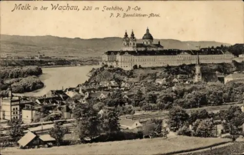 Ak Melk Niederösterreich, Melk in der Wachau, Benediktiner-Abtei, 220 m Seehöhe