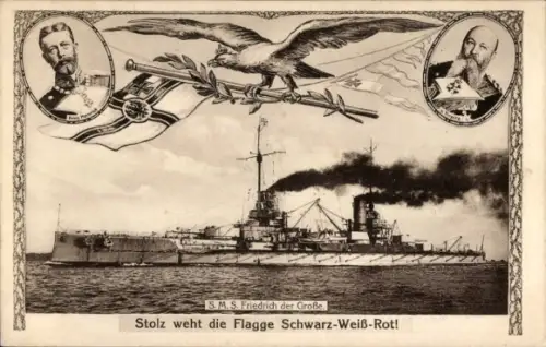 Ak Kriegsschiff S.M.S. Friedrich der Große, Großadmiral Alfred von Tirpitz, Heinrich von Preußen