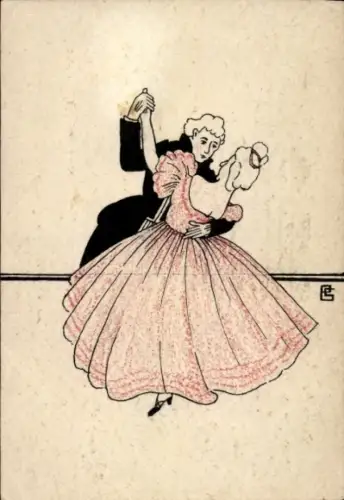 Handgemalt Ak Tanzpaar