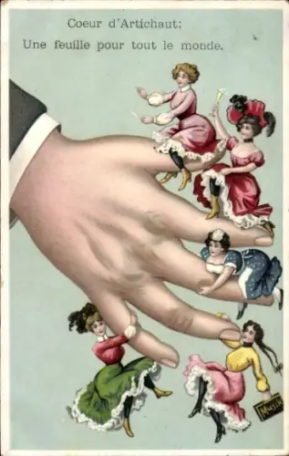 Ak Frauen auf männlicher Hand, Kitsch