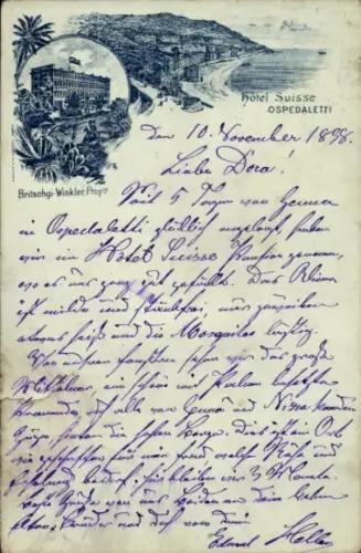Litho Ospedaletti Liguria, Hotel Suisse, Britschgi-Winkler Prop.